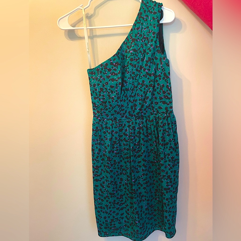 Shoshanna Green animal print pattern one shoulder dress